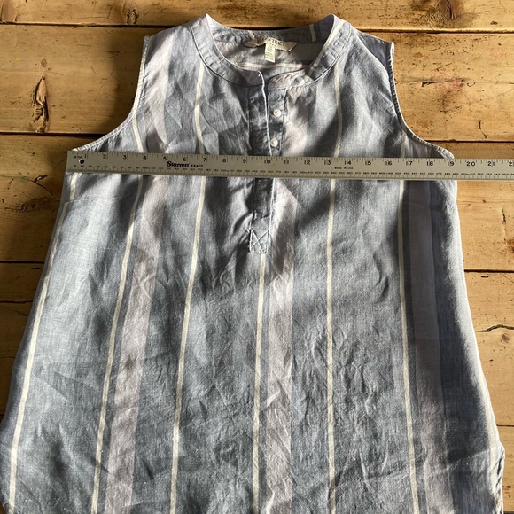Ellen Tracy 100% linen sleeveless tunic half bitton blue and white stripes, M - Picture 7 of 9